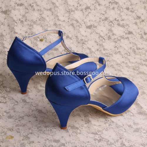 Mid Heel Court Shoes for Women Blue Satin